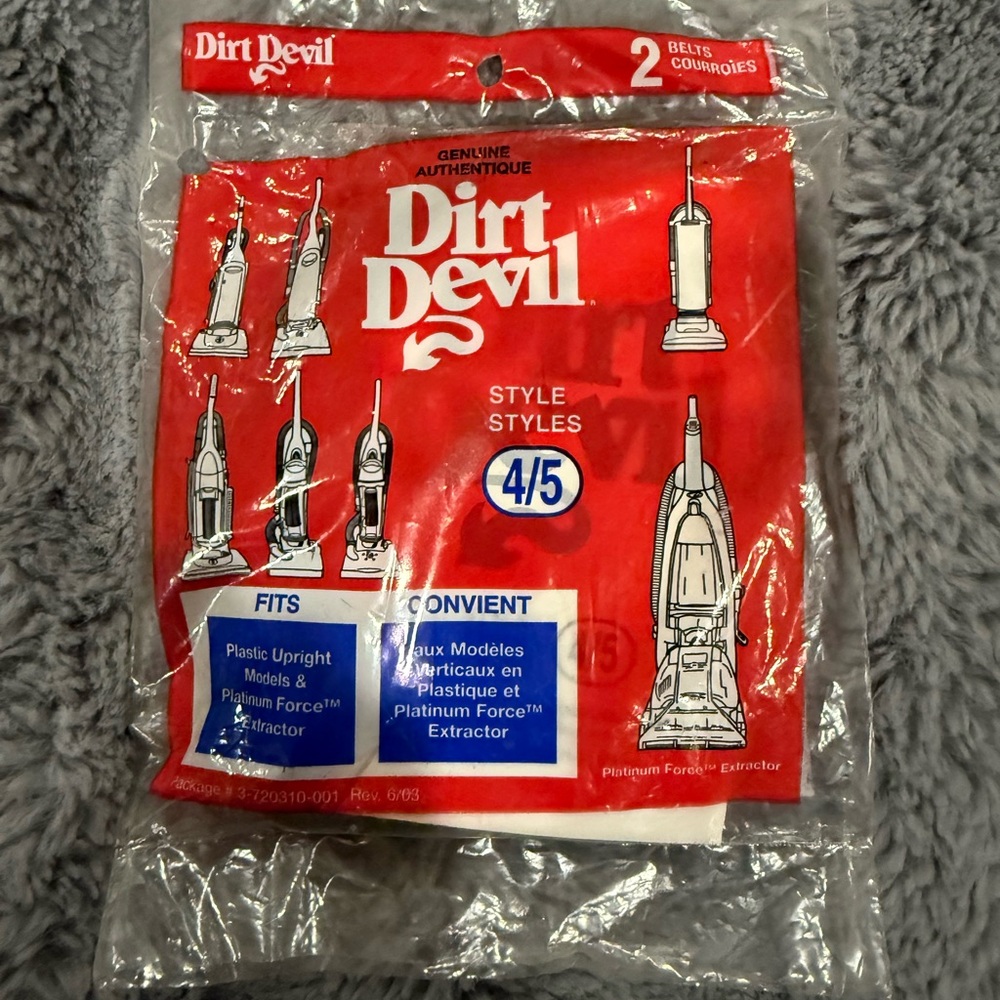 DIRT DEVIL Vintage Upright Vacuum Cleaner Belts‎ Genuine Style 4 & 5 2 Pack NOS